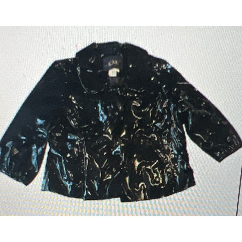 Vintage Y2K LAL Live a Little Black Patent Faux Leather‎ Cropped Jacket L